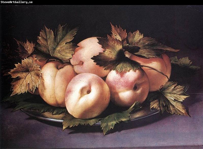 FIGINO, Giovanni Ambrogio Metal Plate with Peaches and Vine Leaves